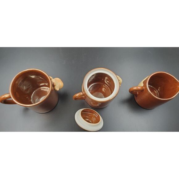 VTG Trifles, Japan, Cow/Steer Brown Stoneware Set 3 Piece Creamer, Sugar & Mug - Picture 4 of 5